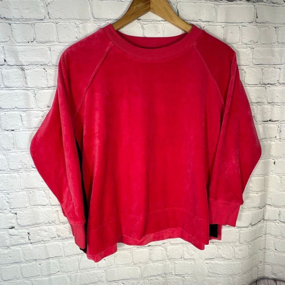 Tuckernuck Shirt‎ Womens XS Hot Pink Velour Maggie Pullover Boxy Fit Crewneck